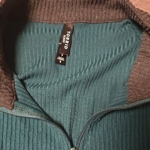 Torrid Women's Teal and Brown Ribbed Zip-Up Hoodie